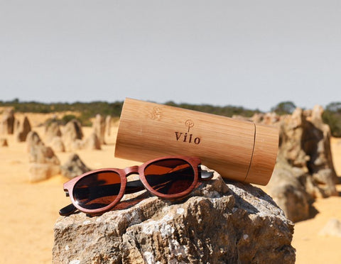 Vilo Eyewear wooden sunglasses in the australian outback